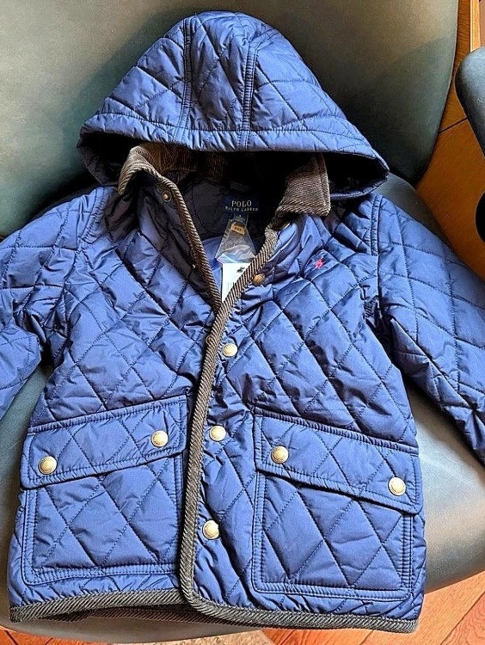 Polo Ralph Lauren Boys Hooded Quilted Barn Jacket in Navy Size 6